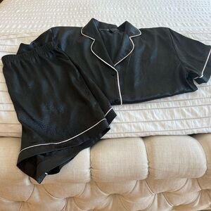 BCBGMaxAzria Black Satin Short Pajama Set with White Piping
